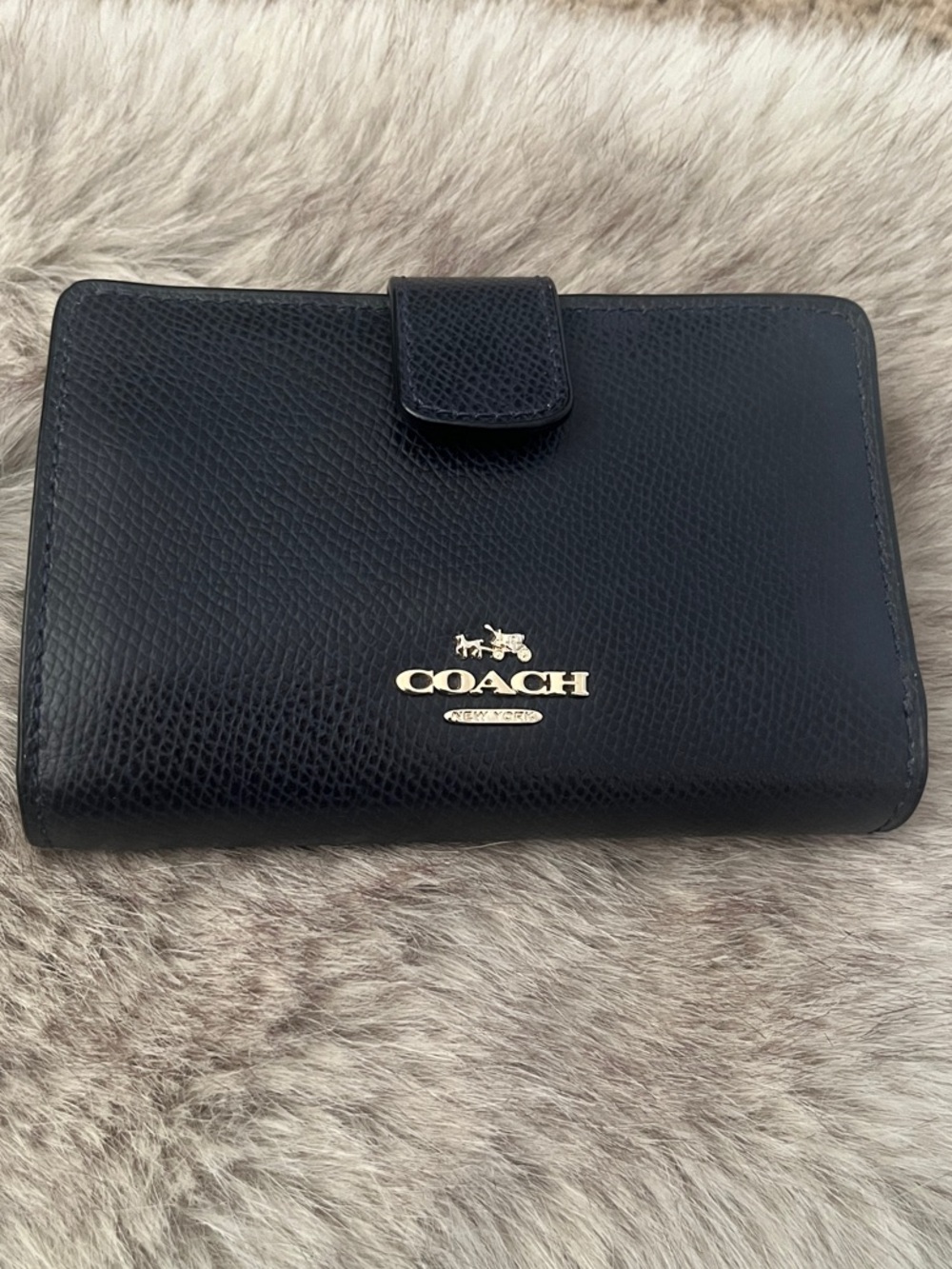 Coach Medium Corner Zip Bifold Wallet Dark Navy Blue